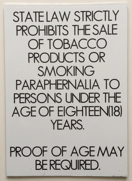 Sale Tobacco Under eighteen Prohibited Sign
