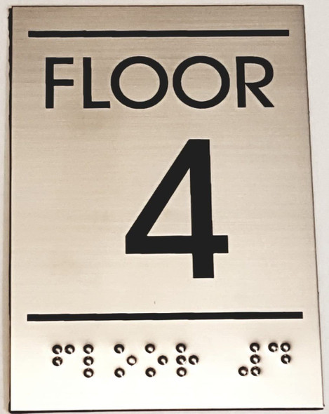 Floor Number Sign -Tactile Signs  Four (4)- BRAILLE-( Heavy Duty-Commercial Use ) Ada sign