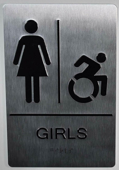 Girls ACCESSIBLE Restroom  with Tactile Text and Braille  -Tactile s The Sensation line