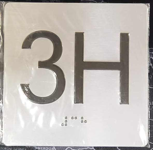 Sign Apartment Number 3H  with Braille and Raised Number