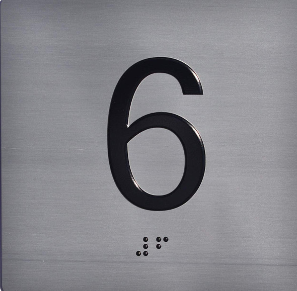 Apartment Number 6  with Braille and Raised Number