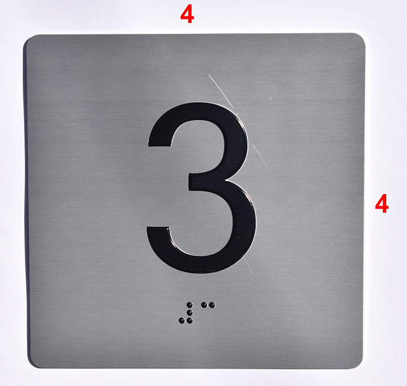 Apartment Number 3  with Braille and Raised Number