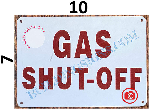 Gas Shut-Off Sign (White, Aluminum Sign 7"x10")
