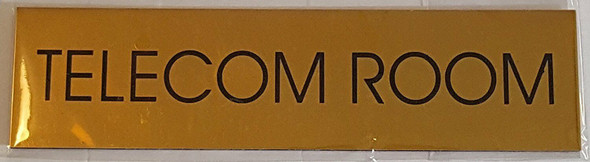 TELECOM ROOM SIGN - Gold BACKGROUND  WITH SELF ADHESIVE STICKER FOR INDOOR USE