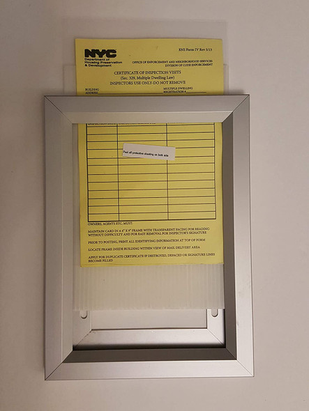 Building owners must ensure that a designated frame is installed to accommodate a 6" x 9" inspection visit card, as required by law. The frame should be securely posted at a height of 48 to 62 inches above the floor, ensuring it remains visible and accessible. If the building has a mailbox, the frame should be placed at or near the mailbox for convenience. In cases where no mailbox is present in the vestibule, the owner must select an appropriate and easily accessible location within the entranceway or vestibule for the frame. This requirement helps facilitate communication between the Housing Preservation and Development (HPD) inspector and the building owner or manager regarding inspection visits.

When an HPD inspector visits the premises, they will provide an inspection visit card to be placed within the frame. If the top portion of the card is left blank, it is the owner's responsibility to fill it out with the necessary details. This ensures compliance with MDL § 329, which mandates the proper display of inspection visit notices. By maintaining a properly placed and accessible frame, building owners help ensure that inspection records remain visible, preventing confusion and potential violations. Compliance with this law promotes transparency and accountability in building inspections, ultimately benefiting both tenants and property owners.