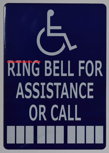 ADA-Ring Bell for Assistance OR Call with Symbol Sign -The Pour Tous Blue LINE -Tactile Signs  Ada sign