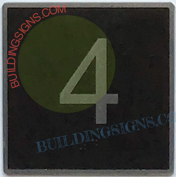 ELEVATOR FLOOR NUMBER 4 SIGN- ELEVATOR JAMB PLATE FLOOR 4 SIGNAGE
