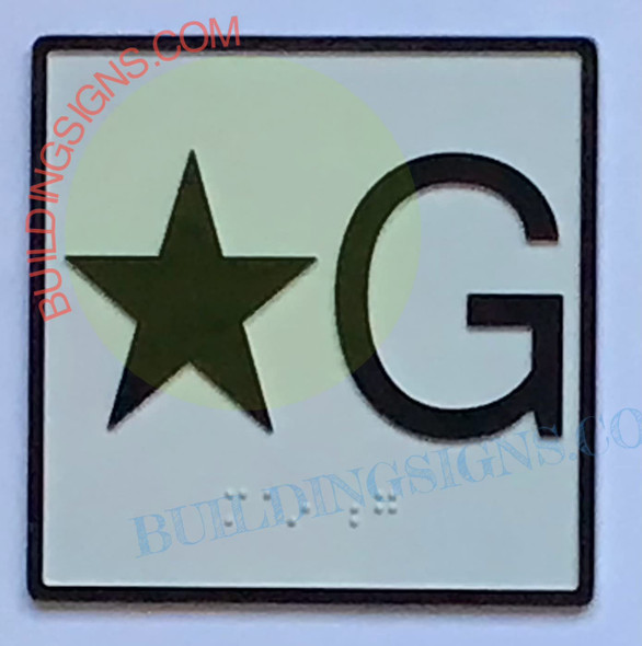 SIGN Elevator Floor Number Star G Sign- Elevator JAMB Plate Floor Star Ground