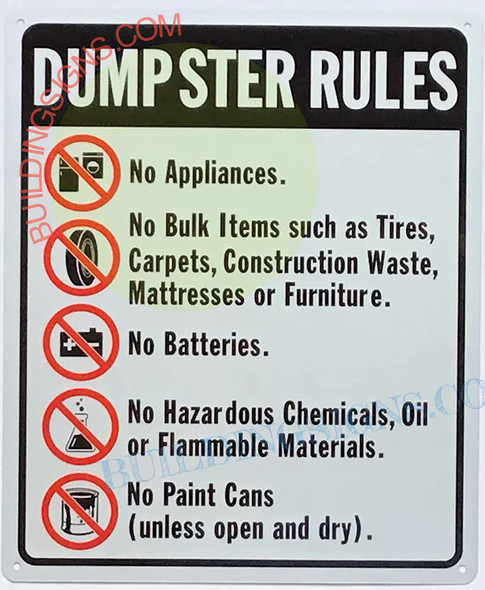 SIGN Dumpster Rules