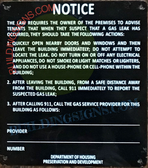 GAS LEAK ENGLISH ONLY SIGN