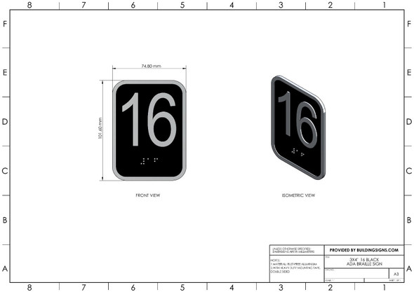 Elevator floor number 16  - Elevator Jamb Plate 16