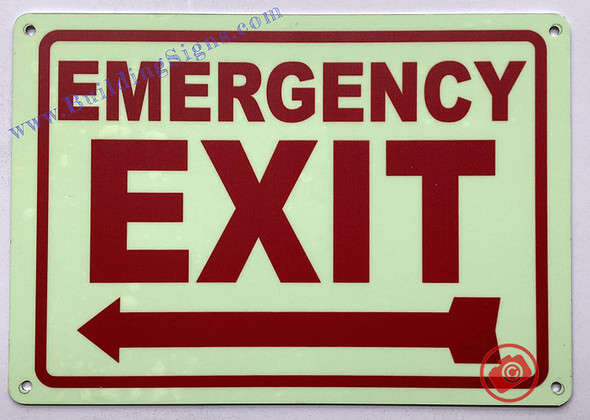 Photoluminescent EMERGENCY EXIT WITH LEFT ARROW SIGN