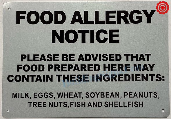 Food Allergy Notice - Resturant food allergy sign