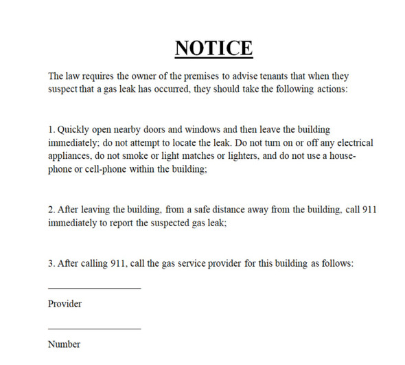 Gas leak notice FORM