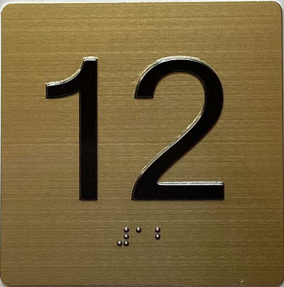 12TH FLOOR Elevator Jamb Plate Signage With Braille and raised number-Elevator FLOOR 12 number Signage  - The sensation line