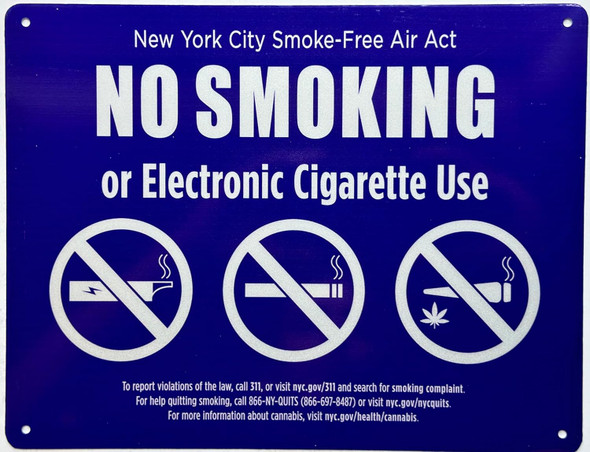 NYC NO SMOKING OR ELECTRONIC CIGARETTES  FOR RESTURANTS Signage