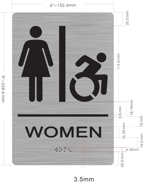 RESTROOM  Tactile Graphics Grade 2 Braille Text with raised letters Sign