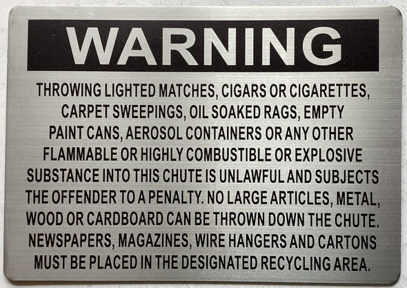 Please DO NOT Dispose The Following Down The Chute Sign