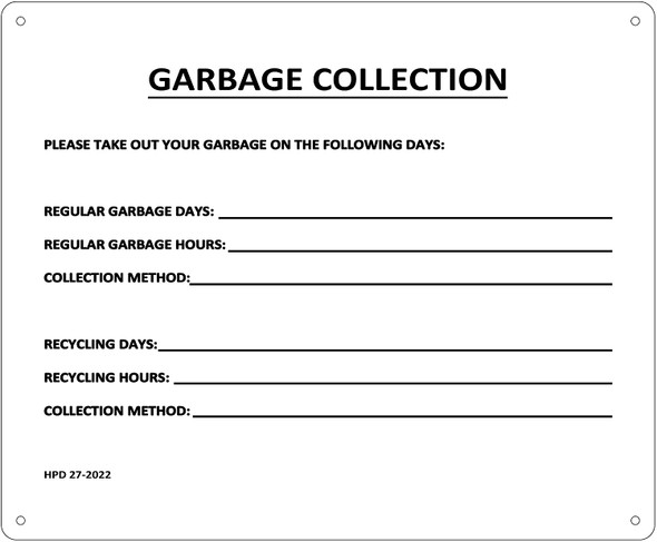 GARBAGE COLLECTION Sign