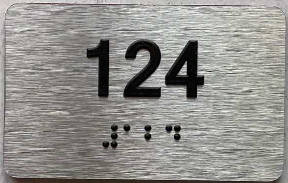 Sign Apartment number  - Unit number  / Suite number  comes with Raised letters & Grade 2 Braille - Includes Red Adhesive pad for Easy Installation - The park Ave Line (Apt 124)