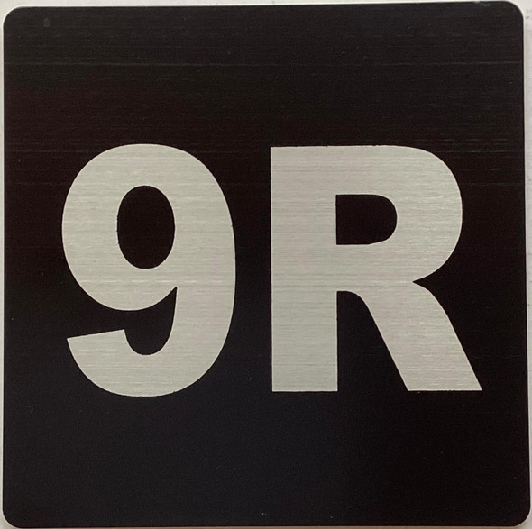 Sign Apartment number 9R  - UNIT NUMBER 9R /SUITE 9R  (BLACK, DOUBLE SIDED TAPE) -Broadway Line