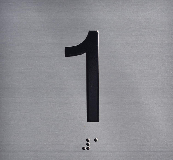 Elevator JAMB Plate with Braille - Elevator Floor Number Brush SILVER