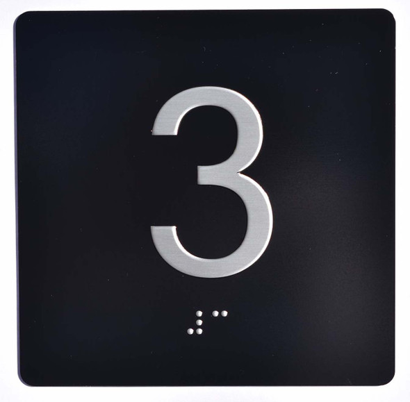 Elevator JAMB Plate with Braille - Elevator Floor Number Brush BLACK Sign