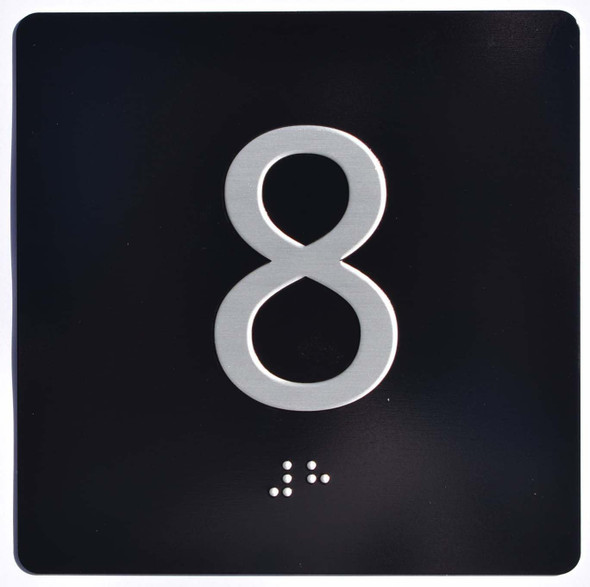 Elevator JAMB Plate with Braille - Elevator Floor Number Brush BLACK Sign