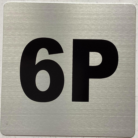 Apartment number 6P sign (4x4 inch, SILVER, double sided tape