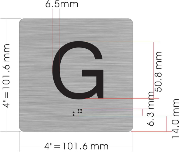 Sign Elevator JAMB Plate with Braille - Elevator Floor Number Brush SILVER