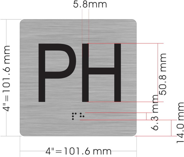 Elevator JAMB Plate with Braille - Elevator Floor Number Brush SILVER