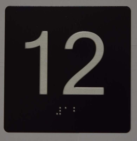 Sign Elevator JAMB Plate with Braille - Elevator Floor Number BLACK