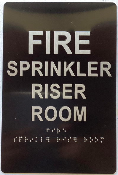 Sign SPRINKLER RISER ROOM  Raised letters & Grade 2 Braille - Includes Red Adhesive pad for Easy Installation ( BLACK Color, Tacticle , Aluminium) - The Sensation line