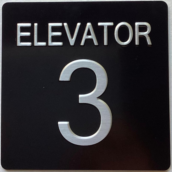 Sign ELEVATOR FLOOR NUMBER  with Raised letters/Image & Grade 2 Braille - Includes Red Adhesive pad for Easy Installation (BLACK, Tacticle ) - The sensation line (ELEVATOR NUMBER 3)