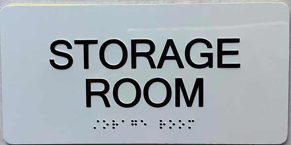 Sign Storage Room  with Raised letters/Image & Grade 2 Braille - Includes Red Adhesive pad for Easy Installation (White) - The sensation line