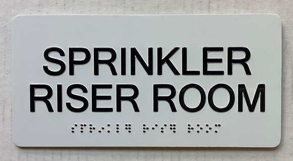 Sign Sprinkler Riser Room  with Raised letters/Image & Grade 2 Braille - Includes Red Adhesive pad for Easy Installation (White) - The sensation line