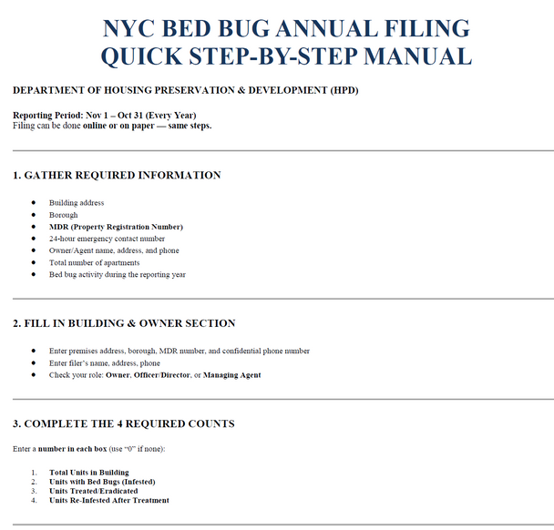 NYC BED BUG ANNUAL FILING – QUICK PACKAGE INFORMATION GUIDE (PDF Step-by-Step, ver 2025-11)