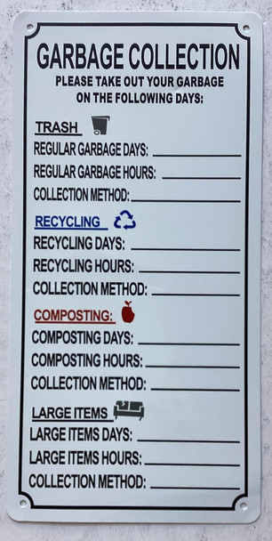 NYC RECYCLING GARBAGE COLLECTION SIGN