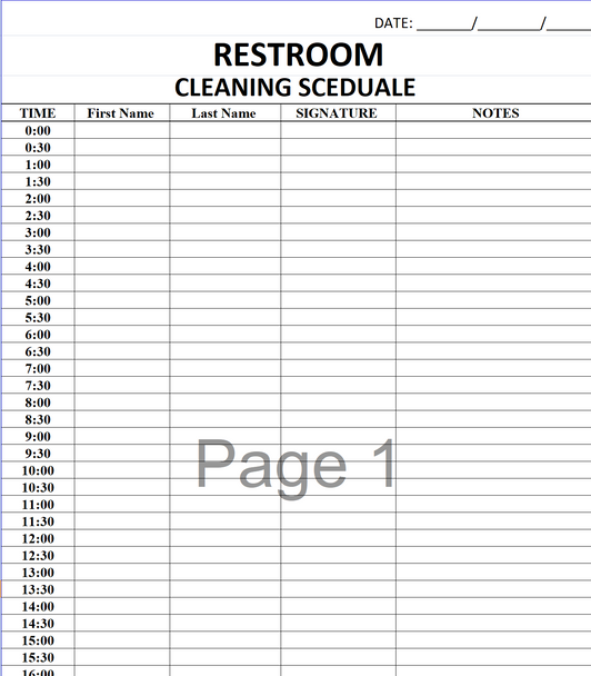 FREE DOWNLOAD RESTROOM CLEANING SCHEDULE FORM TEMPLATE ( EXCEL)