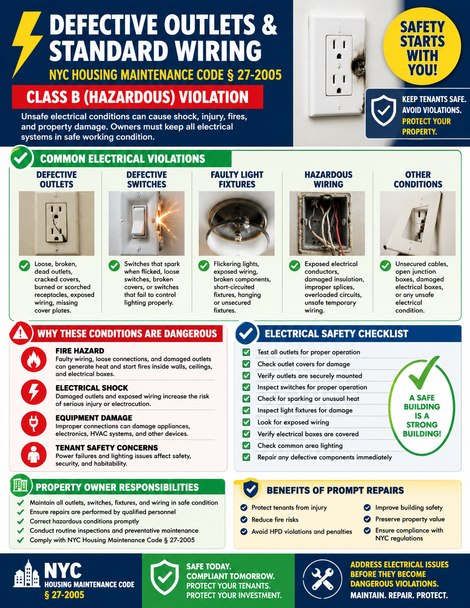 DEFECTIVE ELECTRICAL OUTLETS & STANDARD WIRING VIOLATIONS -NYC Admin Code § 27-2005