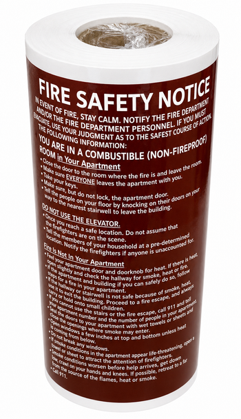 100 PCS Fire Safety Notice Sticker Roll –  DOOR FIRE SAFETY NOTICE -NON FIRE PROOF BUILDING  (COMBUSTIBLE, Stickers SIZE 6X9, red)