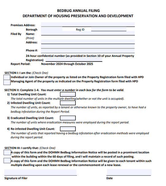 HPD Bed Bug Annual Filing PDF – Step-by-Step Instructions for NYC Property Owners by mail (pdf file ,2026)