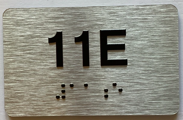 Apartment Number Sign Unit 11E with Raised Letters & Grade 2 Sign