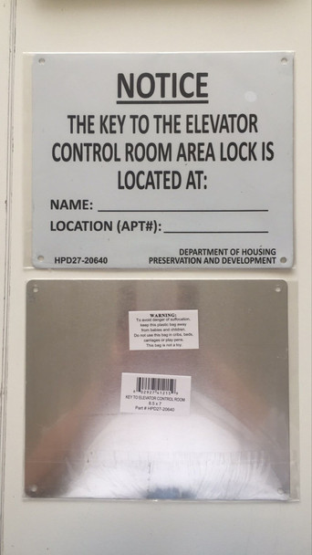 KEY TO THE ELEVATOR CONTROL ROOM SIGN