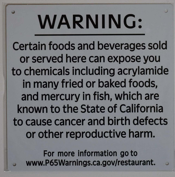 Warning California Prop 65 Certain Food and Beverages Sold or Served here can Expose You to