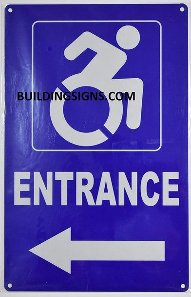 ACCESSIBLE Entrance Arrow Left  -The Pour Tous Blue LINE Ada Sign