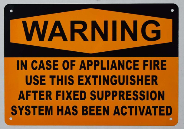 Warning in CASE of Appliance FIRE, USE This Extinguisher ONLY