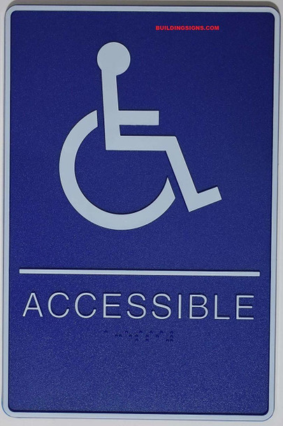 ADA-Braille Tactile , Legend"(Handicapped) ACCESSIBLE" with Wheelchair/Handicapped Graphic  - The deep Blue ADA-line