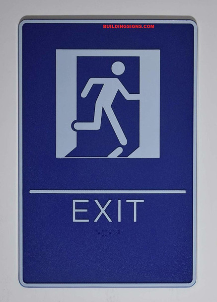 ADA EXIT  with Tactile Graphic (exit,6x9 Comes with Double Sided Tape)-Tactile s  The deep Blue ADA line