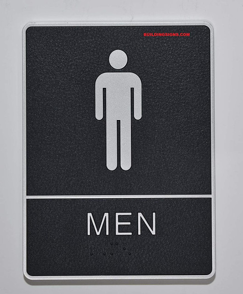 ADA Men Restroom  with Braille and Double Sided Tap -Tactile s  The Leather Sheffield ADA line